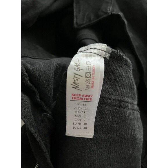 Nasty Gal Black Deep Plunging V Neck Denim Boilersuit Jumpsuit Edgy Grunge Sz 8 - Picture 8 of 15